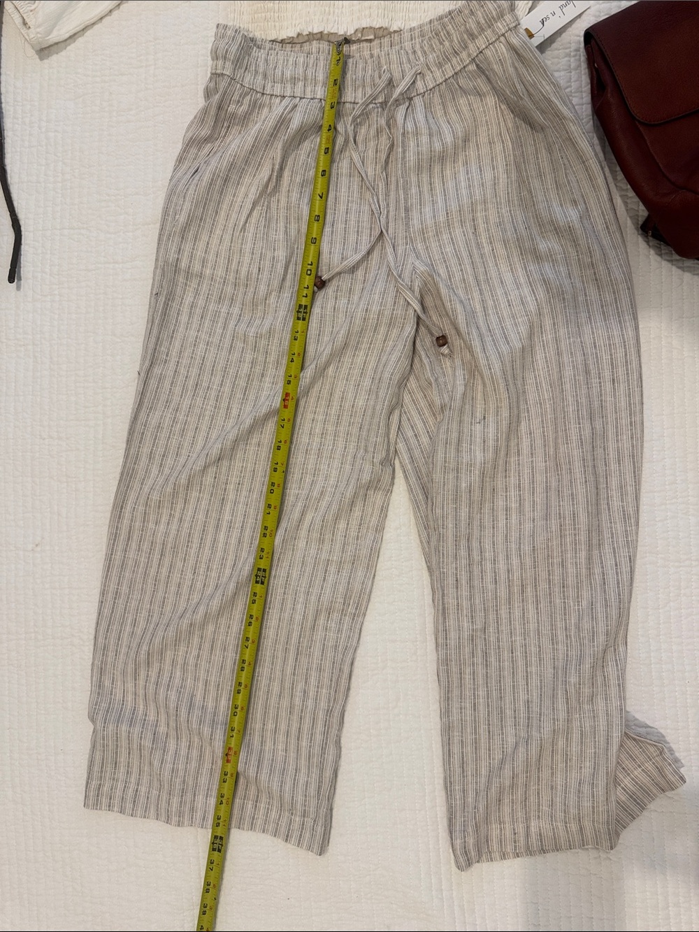 NWT Linen-Blend Wide Leg Stripe Pants in Beige and Cream Size Small - Picture 8 of 10